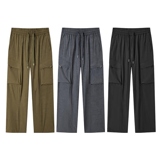 森马休闲裤男户外风宽松直筒工装裤夏季长裤线格肌理感裤子纯色潮 商品图4