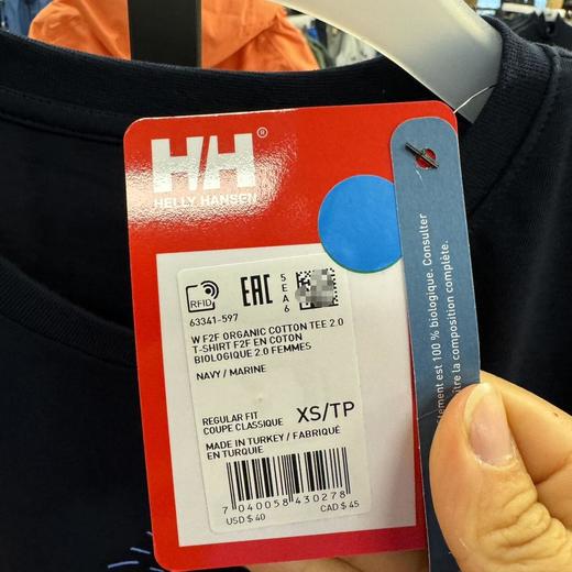 HE**Y HANSEN/海*汉*森 F2F 女士有机棉纯色印花圆领短袖T恤 商品图4