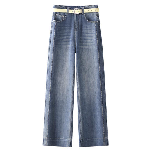 百媚生 复古直筒牛仔裤女高腰小个子宽松阔腿九分裤子52005 商品图7