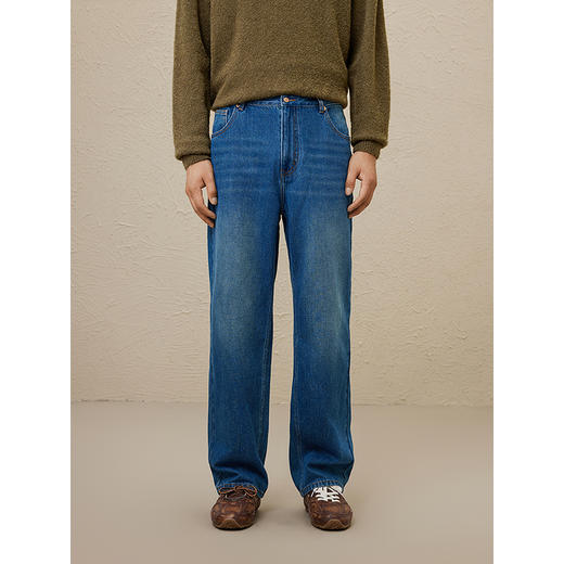 GXG男装 秋季热卖GXG水洗牛仔裤直筒长裤男休闲简约裤子 商品图3