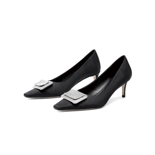 Westory2025年春季小方头中跟闪钻方扣通勤宴会浅口单鞋W25AE57901 商品图1