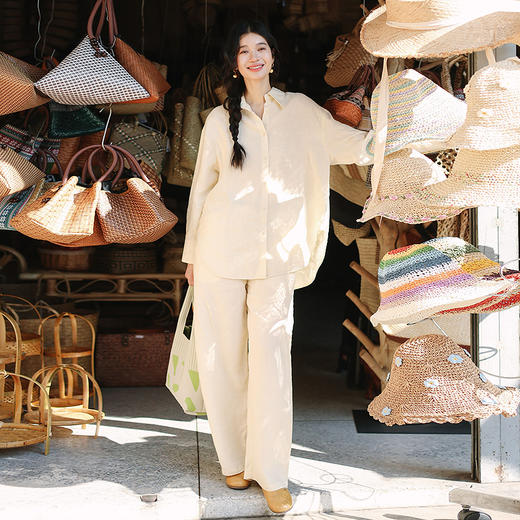 绽放旅行女装142-143朵/亚麻廓形感显瘦透气宽松阔腿裤简约套装 商品图2