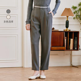 Famecoco范可儿职业正装西装裤女秋季松紧腰直筒垂感工作通勤长裤F225GA011