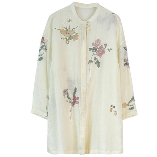 牧衣游原创 手工刺绣苎麻衬衫新款细腻轻薄百搭国画文艺衬衣 绿野 商品图4