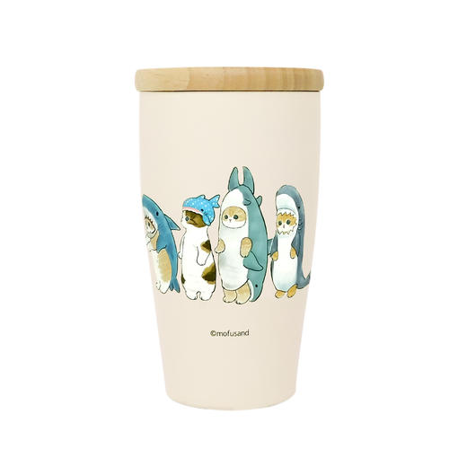日本进口东亚金属mofusand 带木盖随行杯350ml（鲨鱼猫） 商品图0