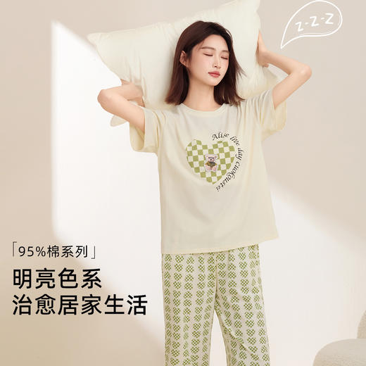 【短袖七分裤】熳洁儿 春夏95棉家居服女宽松舒适可爱印花圆领短袖套装可外穿24253207 商品图4
