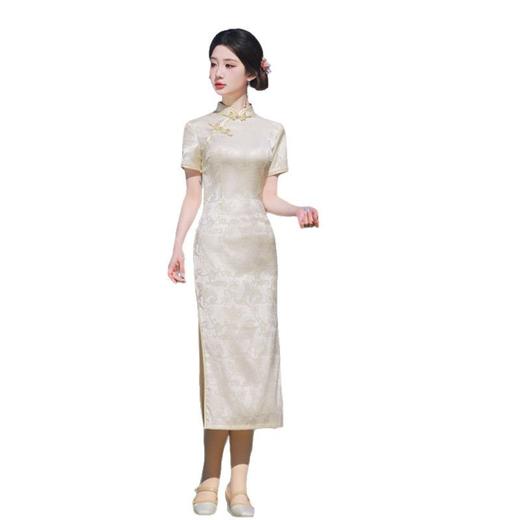 GX香槟色提花旗袍新款2025气质少女小个子年轻款新中式国风连衣裙女 商品图4