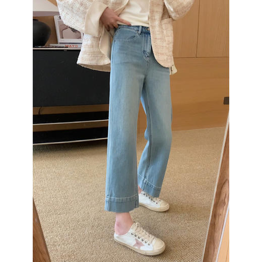 翻页牛仔裤！2025软膜四面弹酵洗九分宽边直筒裤女小个子牛仔裤！ 商品图6