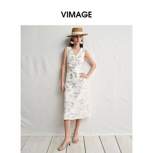 VIMAGE纬漫纪修身刺绣挖空露背无袖连衣裙夏新款V2307908 商品图0