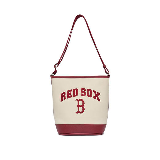 【品牌授权】扫码验证 韩国MLB 帆布拼棉字母水桶包-酒红色B 靛蓝色NY 深奶油色NY 女新款老花满印休闲时尚运动背包 3ABMS093N 商品图0
