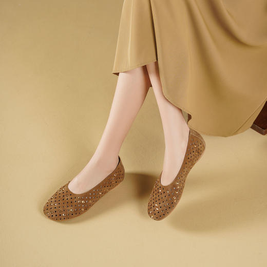 Westory2025年春季圆头镂空平底奶奶鞋休闲冲孔浅口单鞋W25AH59041 商品图5