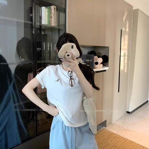 【79元/2件】设计感凉感棉短袖T恤 夏季女2025新款韩版爱心刺绣百搭纯色圆领上衣 商品图7