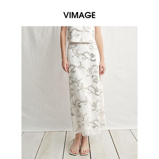 VIMAGE纬漫纪高腰显瘦百搭时髦刺绣半身裙2025夏季新款V2306914 商品图0