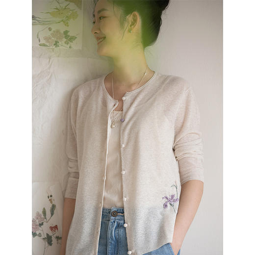 牧衣游原创 棉麻混纺薄毛织外套柔软舒适轻薄百搭长袖防晒衫 幽鸟 商品图1