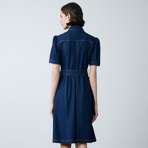 EITIE爱特爱夏季新款衬衫领复古文艺显瘦修身a字系带牛仔连衣裙7807509 商品图4