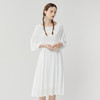 Famecoco范可儿夏季白色连衣裙飘逸垂感七分袖高腰休闲中长裙F223FA017 商品缩略图0
