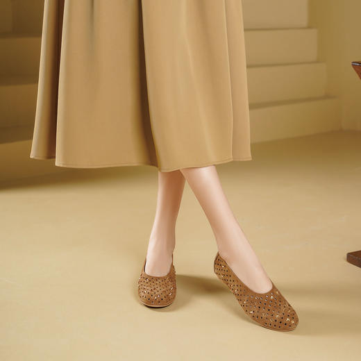 Westory2025年春季圆头镂空平底奶奶鞋休闲冲孔浅口单鞋W25AH59041 商品图7