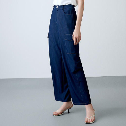 EITIE爱特爱夏季新款时尚休闲通勤百搭显瘦直筒阔腿牛仔裤女7805504 商品图3