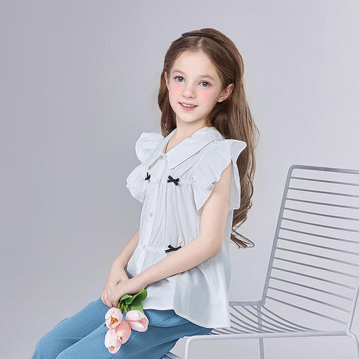 笛莎Deesha 童装女童衬衫2025夏新款女童芭蕾风飞肩袖衬衫 商品图1