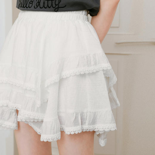 【严选】诗凡黎蕾丝边蛋糕短裙高腰不规则半身裙女2025夏新款芭蕾风a字裙7G3140561 商品图3