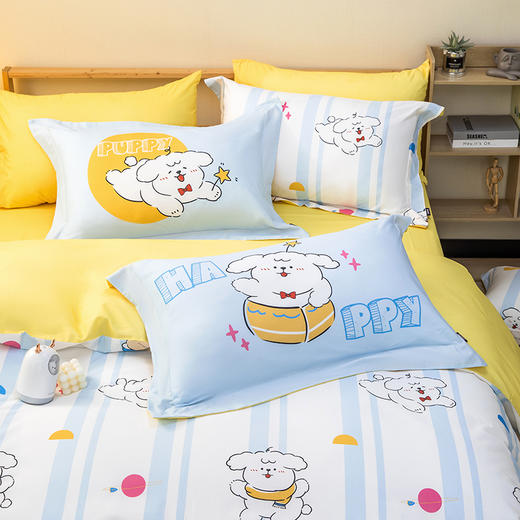 多喜爱 萌趣卡通全棉斜纹四件套 卡皮巴拉/快乐小狗/甜梦花园/快乐池塘hl  斜纹织造 100%棉 双面设计 宽边枕套设计 商品图5