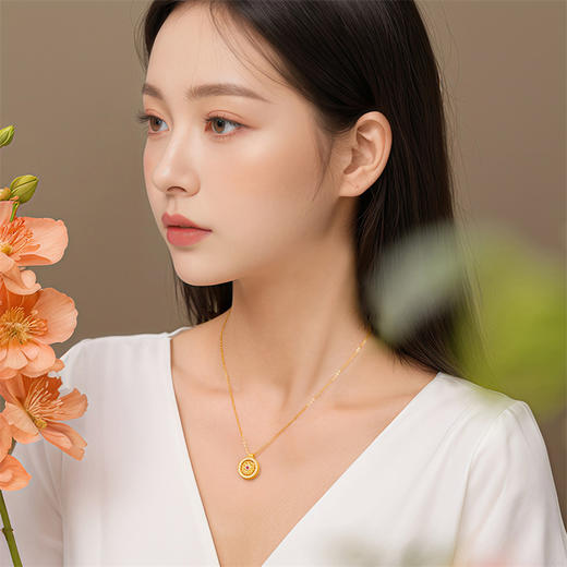 【热卖臻品】芳华-美人如花项链 宝相花足金黄金钻石套链MEMORA诗普琳LN853601 商品图1