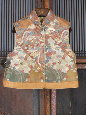 盛唐牡丹| 手工串珠西阵织限量对襟马甲-橙黄