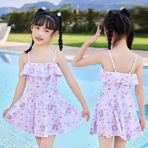 女童可爱泳衣卡通人鱼公主印花双肩吊带连体式泳裙泳装L-5XL 商品图2