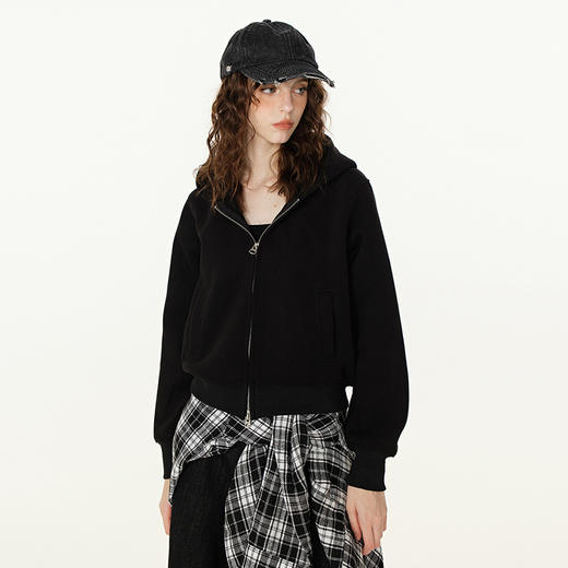 丁摩 【高品质】春秋季美式短款连帽卫衣女士开衫双头拉链设计上衣复古潮牌外套5ZF-006 商品图3