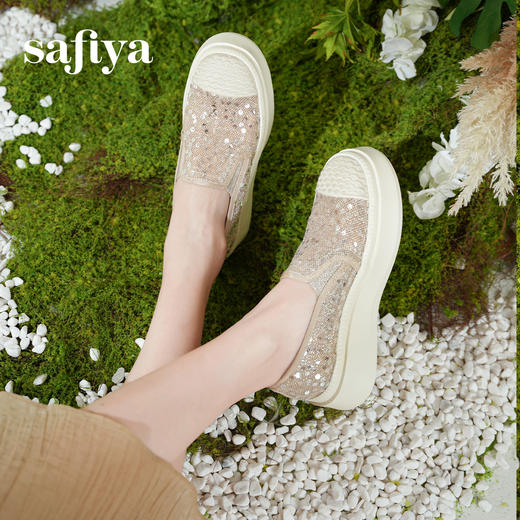 Safiya/索菲娅2025春夏百搭懒人编织透气亮片蕾丝渔夫鞋 SFD1112257 商品图5