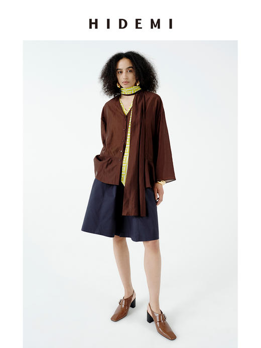 HIDEMI极简丝巾进口莱赛尔清透飘逸纽扣多穿式上衣半裙套装 商品图5