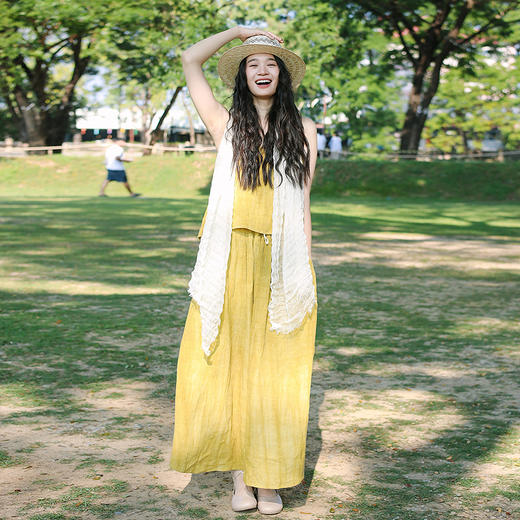 绽放301-302朵/100%亚麻U形领口吊带可调节棉绳半身裙百搭套装 商品图0