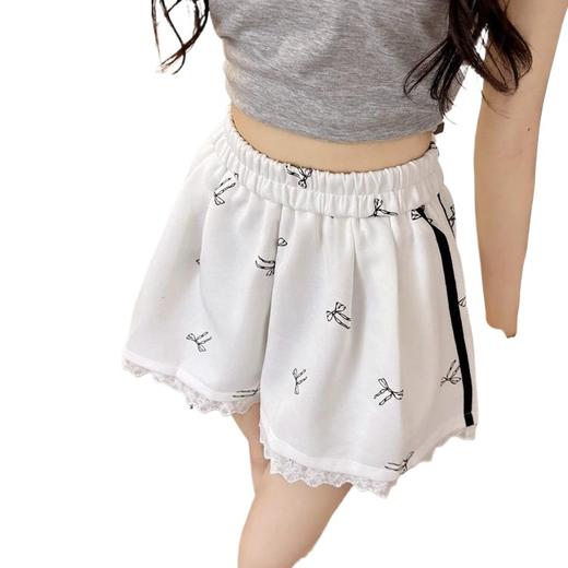 夏季【松紧腰蕾丝花边休闲裤】减龄蝴蝶结印花运动短裤 休闲阔腿热裤  商品图4