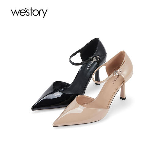 Westory2025年春季尖头中空高跟玛丽珍光面漆皮通勤宴会单鞋W25AH57801 商品图0