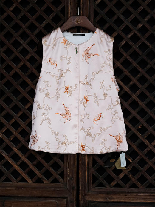 盛唐牡丹| 粉凤仙缠枝福蝶真丝马甲 商品图0