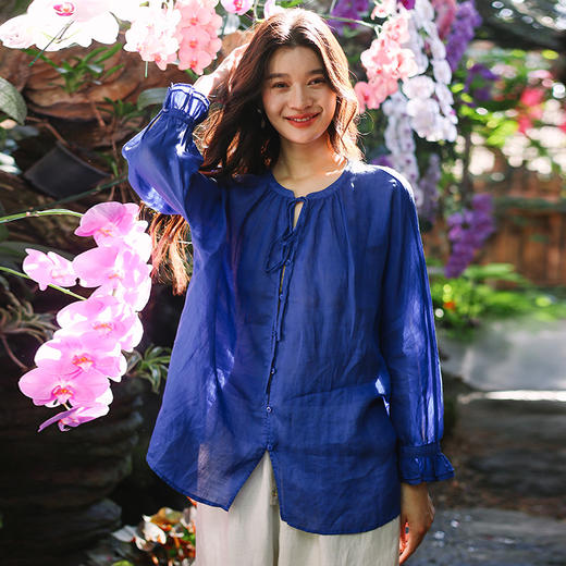 绽放旅行女装131朵/自由人防晒衫纯苎麻轻薄飘逸透气百搭长袖衬衫 商品图1