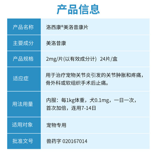 保灵洛西康美洛昔康止疼片宠物猫狗关节疼痛绝育术外科术后止痛 商品图4
