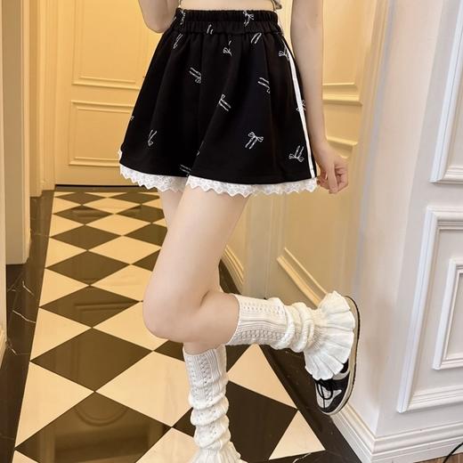 夏季【松紧腰蕾丝花边休闲裤】减龄蝴蝶结印花运动短裤 休闲阔腿热裤  商品图2