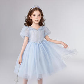 笛莎Deesha 童装女童连衣裙2025夏新款女童甜美泡泡袖亮片网纱礼服裙