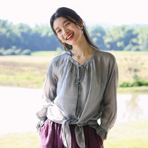 绽放旅行女装131朵/自由人防晒衫纯苎麻轻薄飘逸透气百搭长袖衬衫 商品图2