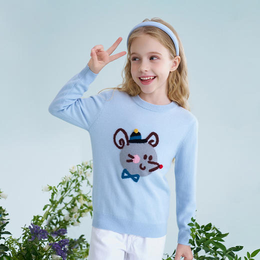 mettekids儿童100%羊绒衫2025春季新款女童粉色套头针织男童毛衣 商品图3