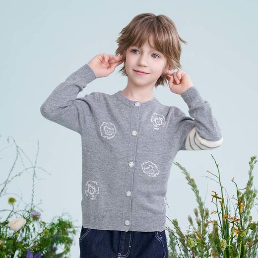 mettekids儿童100%羊绒衫2025春季新款女童毛衣男童灰色针织开衫 商品图2