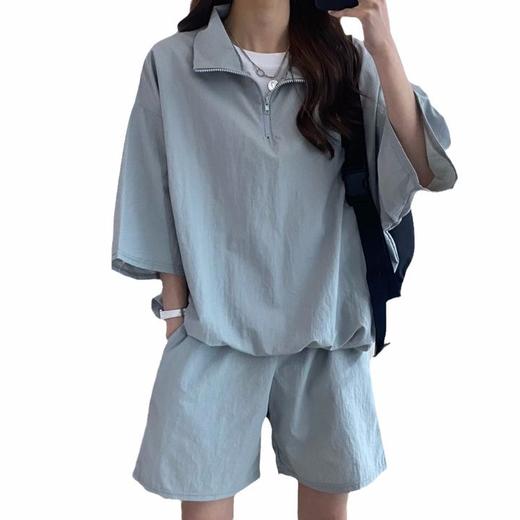 【时尚休闲运动服套装】宽松高领拉链短袖短裤 女装两件套 新款夏季 商品图4