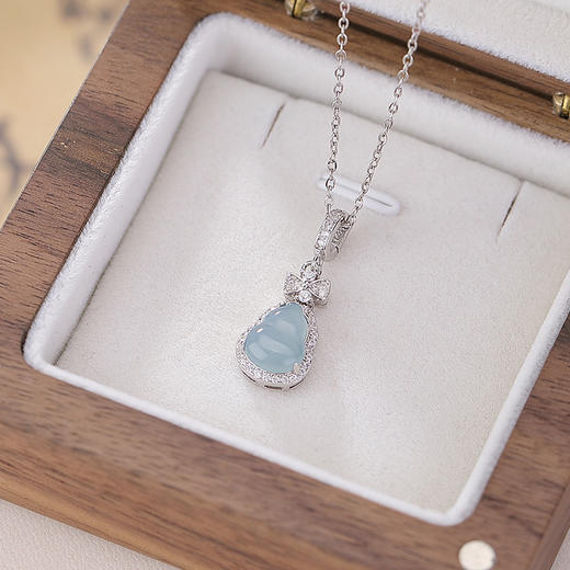 【玲珑葫芦】S925纯银蓝水翡翠蝴蝶结葫芦吊坠【CW-DZ06682】 商品图1