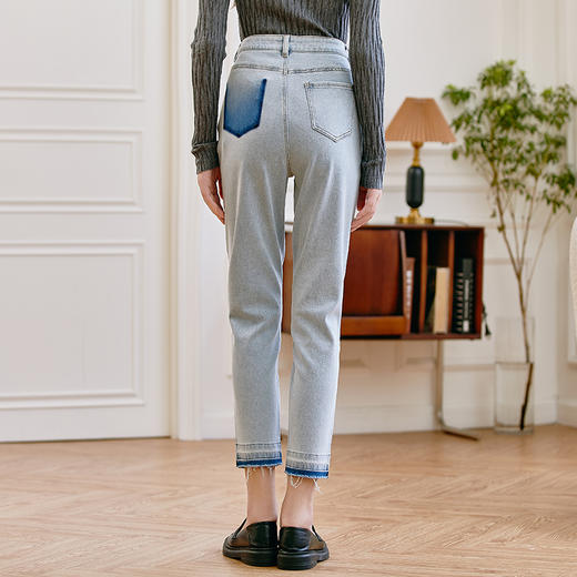 Famecoco范可儿原创水洗做旧浅色牛仔裤女款秋季新品撞色长裤F225GA017 商品图2