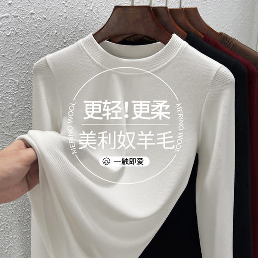 丁摩 长袖T恤女春新品可外穿美利奴绵羊毛圆领收腰修身打底衫内搭5ZF-R6814 商品图0