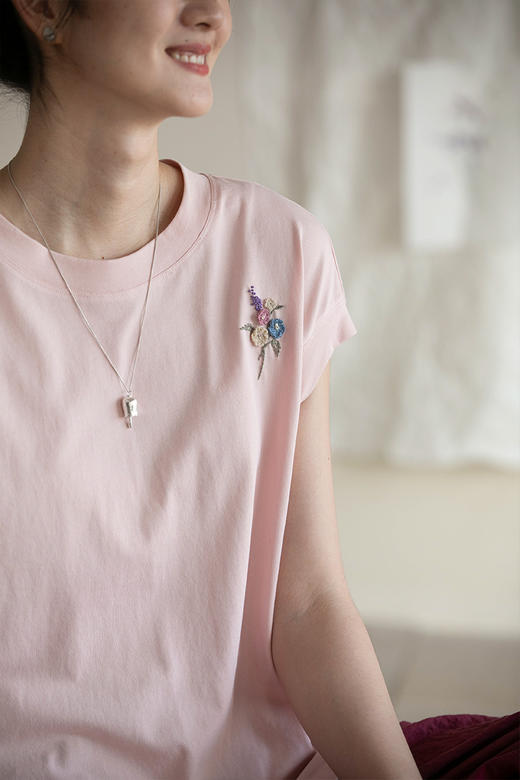 牧衣游原创 手钩花纯棉T恤夏季新品宽松文艺圆领无袖上衣 弦歌 商品图5
