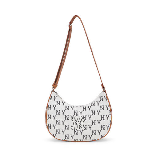 【品牌授权】扫码验证 韩国MLB 钻石老花腋下包-黑色 棕色女新款老花 奶油色 时尚运动背包单肩学生书包  3ABQL023N 商品图6