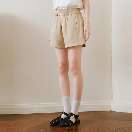【严选】诗凡黎卡其色短裤2025年春新款时尚设计感高腰显瘦包容百搭休闲裤7G4150211 商品图0