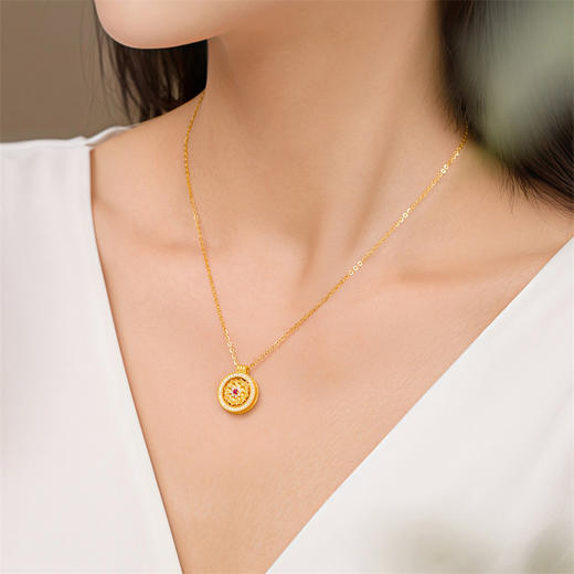 【热卖臻品】芳华-美人如花项链 宝相花足金黄金钻石套链MEMORA诗普琳LN853601 商品图2